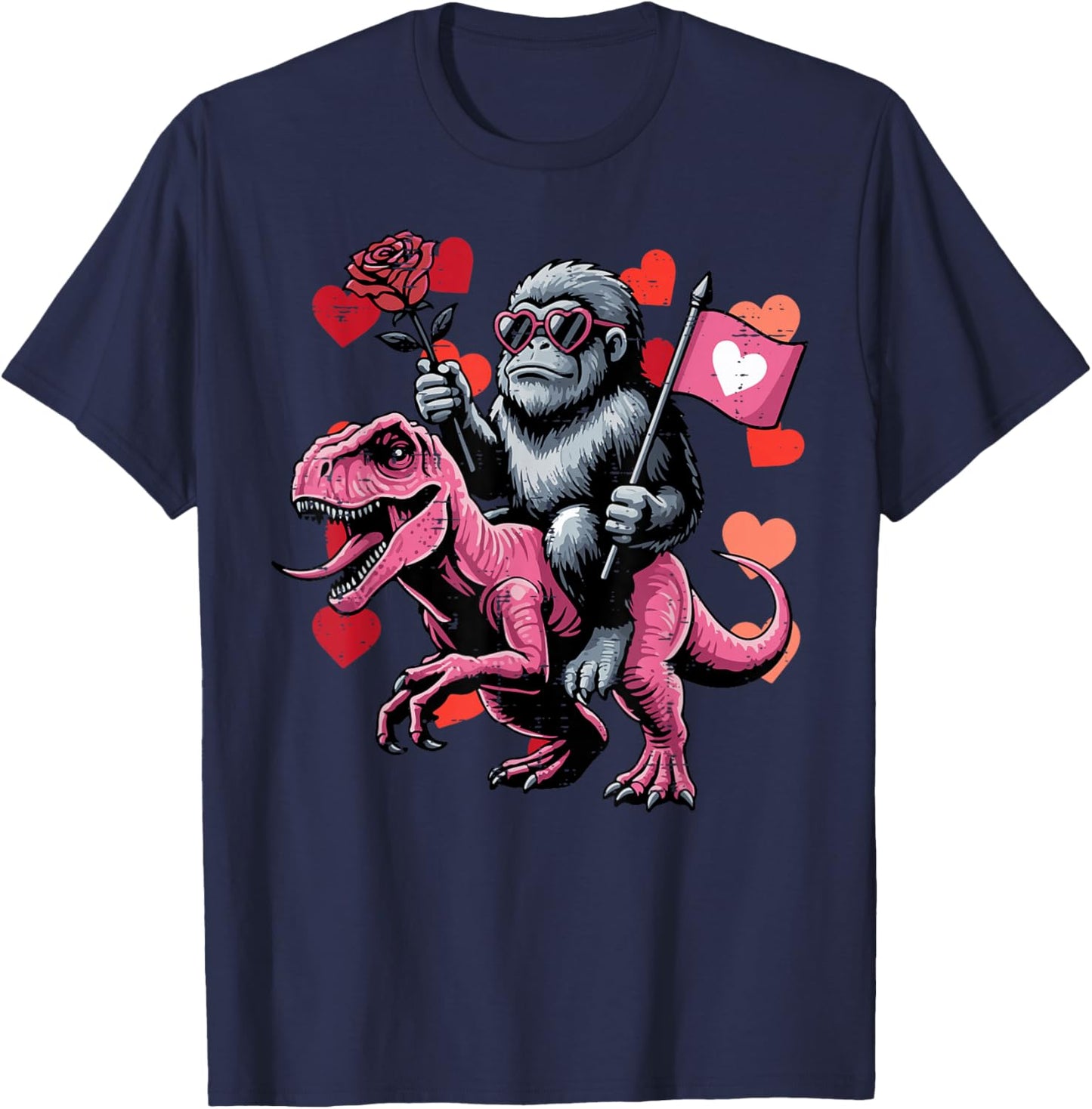 Bigfoot Trex Dino Valentines Day Kids Toddler Boys Youth T-Shirt - T-Shirt | Navy