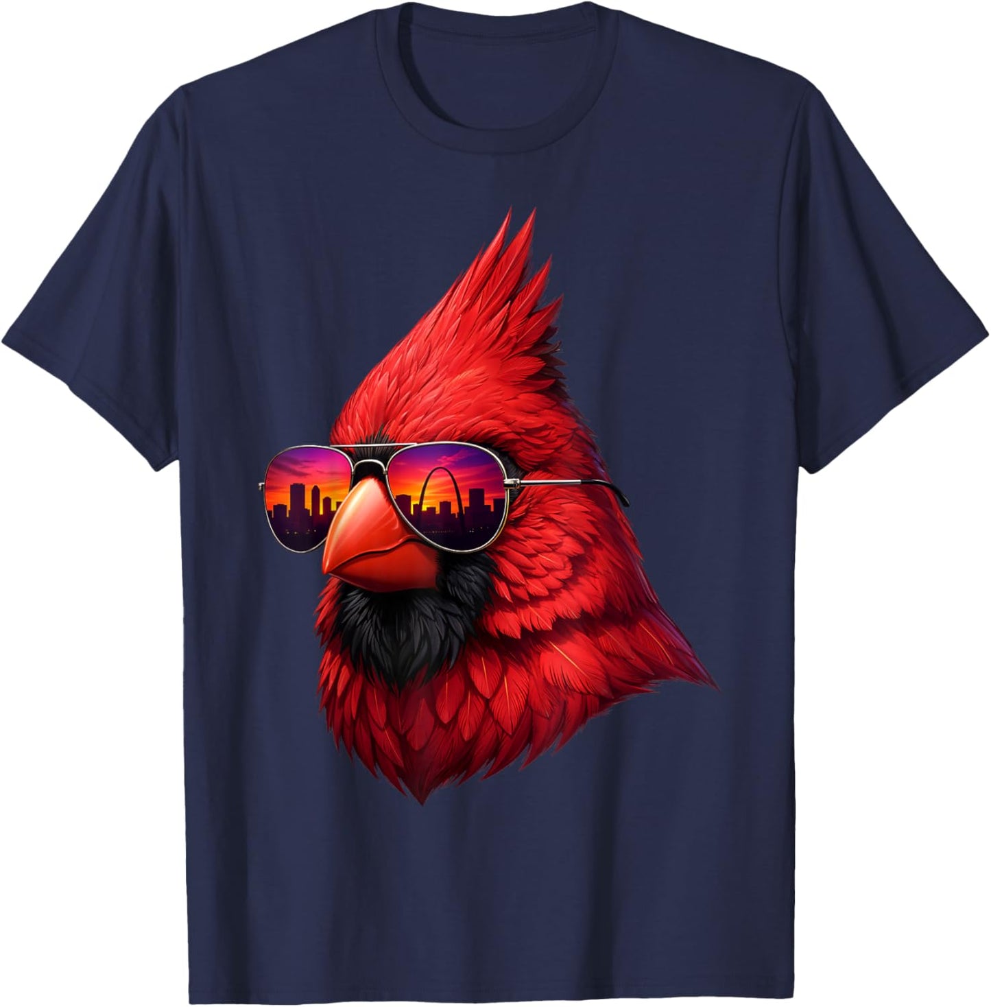 Vintage Northern Cardinal with Sunglasses Retro T-Shirt - T-Shirt | Navy