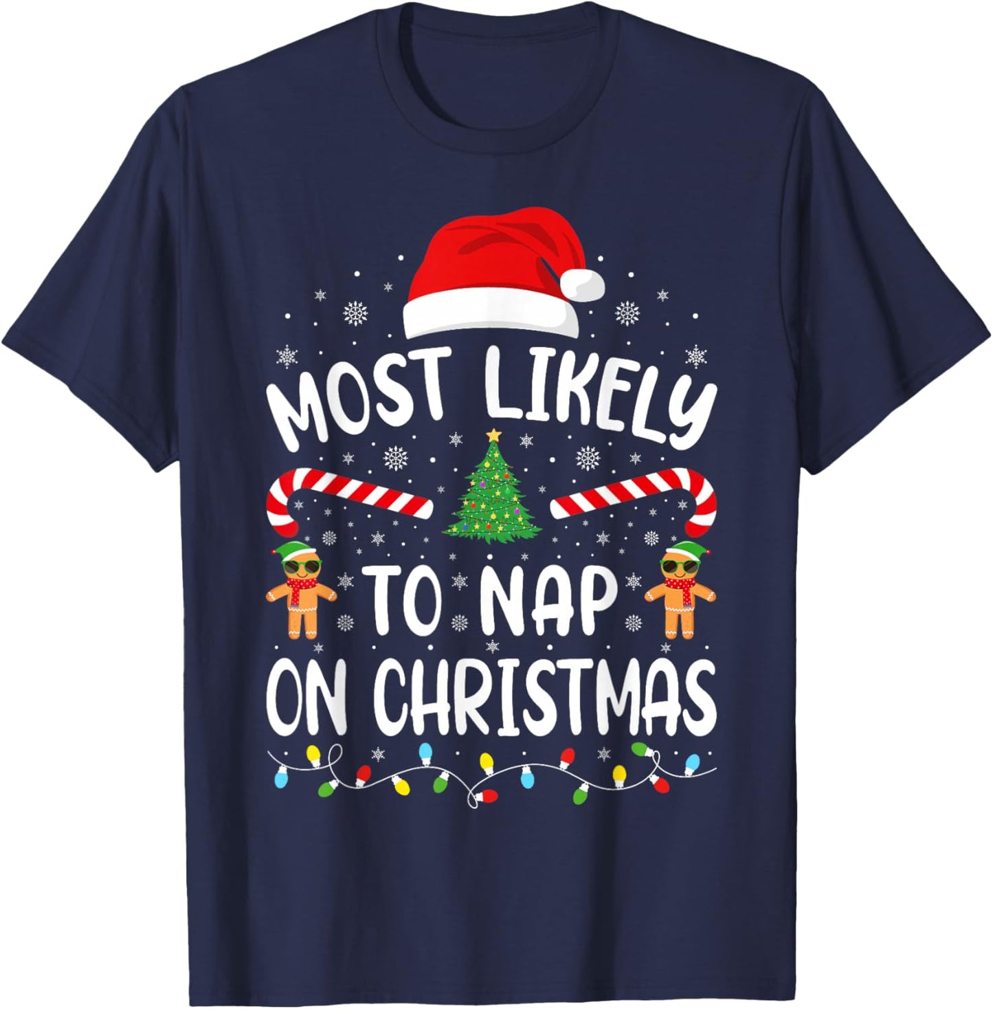 Most Likely to Nap On Christmas Family Matching Xmas Tree T-Shirt - T-Shirt | Navy