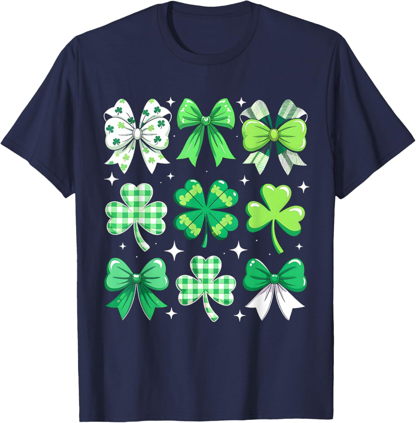 Coquette Bow St Patricks Day Irish Women Girls Teen Shamrock T-Shirt - T-Shirt | Navy