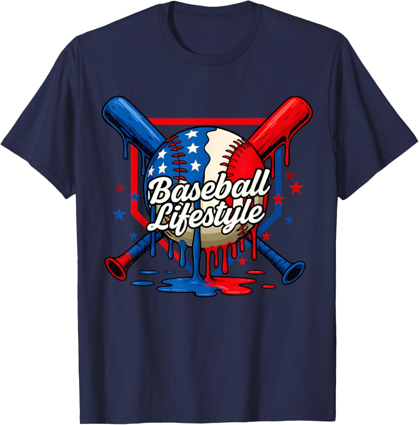 Baseball Drip American Flag for Boys Kids Youth 4th of July T-Shirt - T-Shirt | Navy