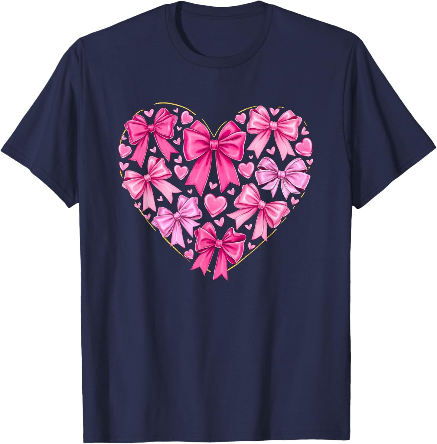 Coquette Bow Valentines Heart Bowknot Ribbon Women Girl Kid T-Shirt - T-Shirt | Navy