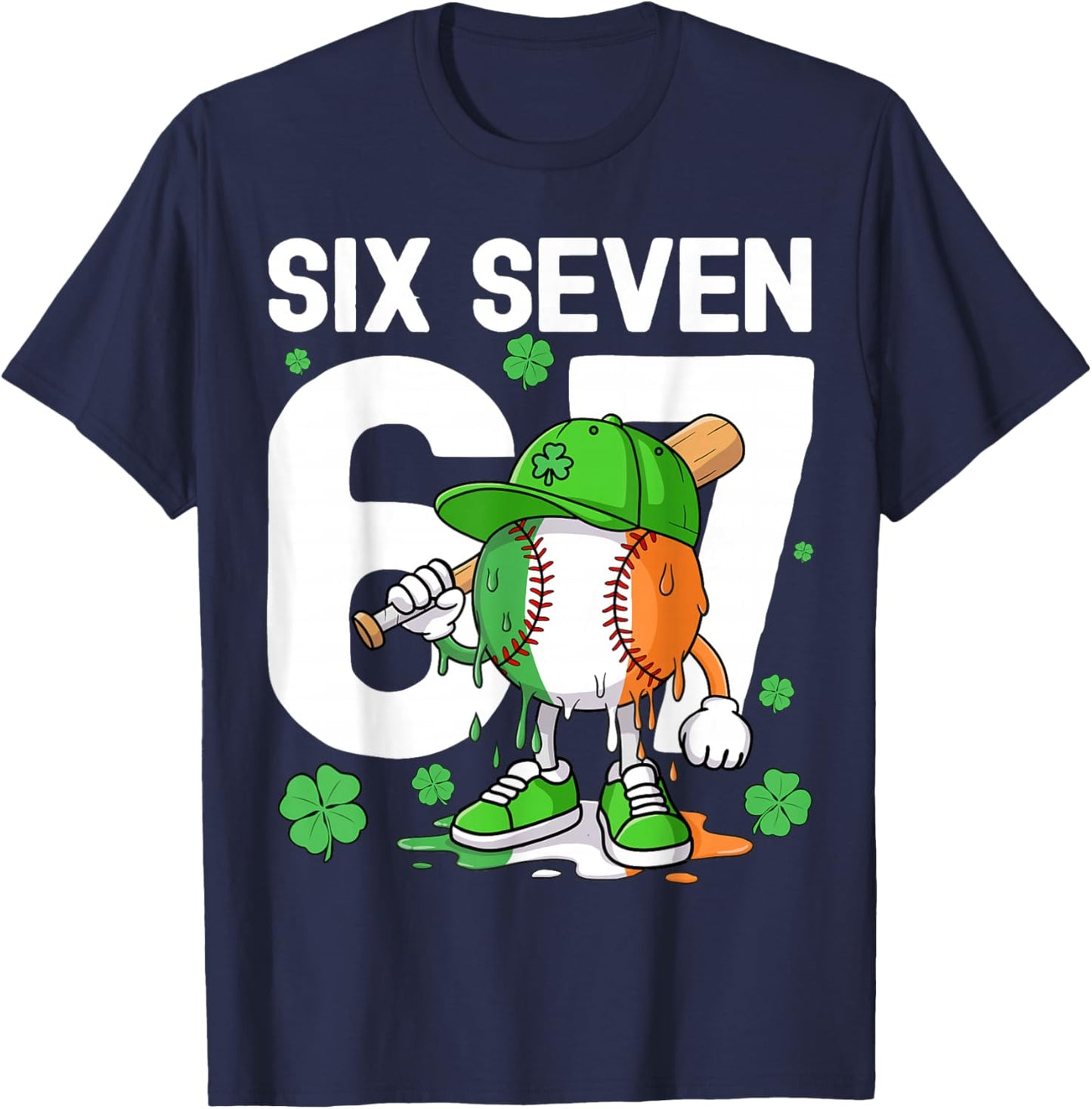 Boys St Patricks Day 67 Six Seven Baseball Ice Cream Drip T-Shirt - T-Shirt | Navy