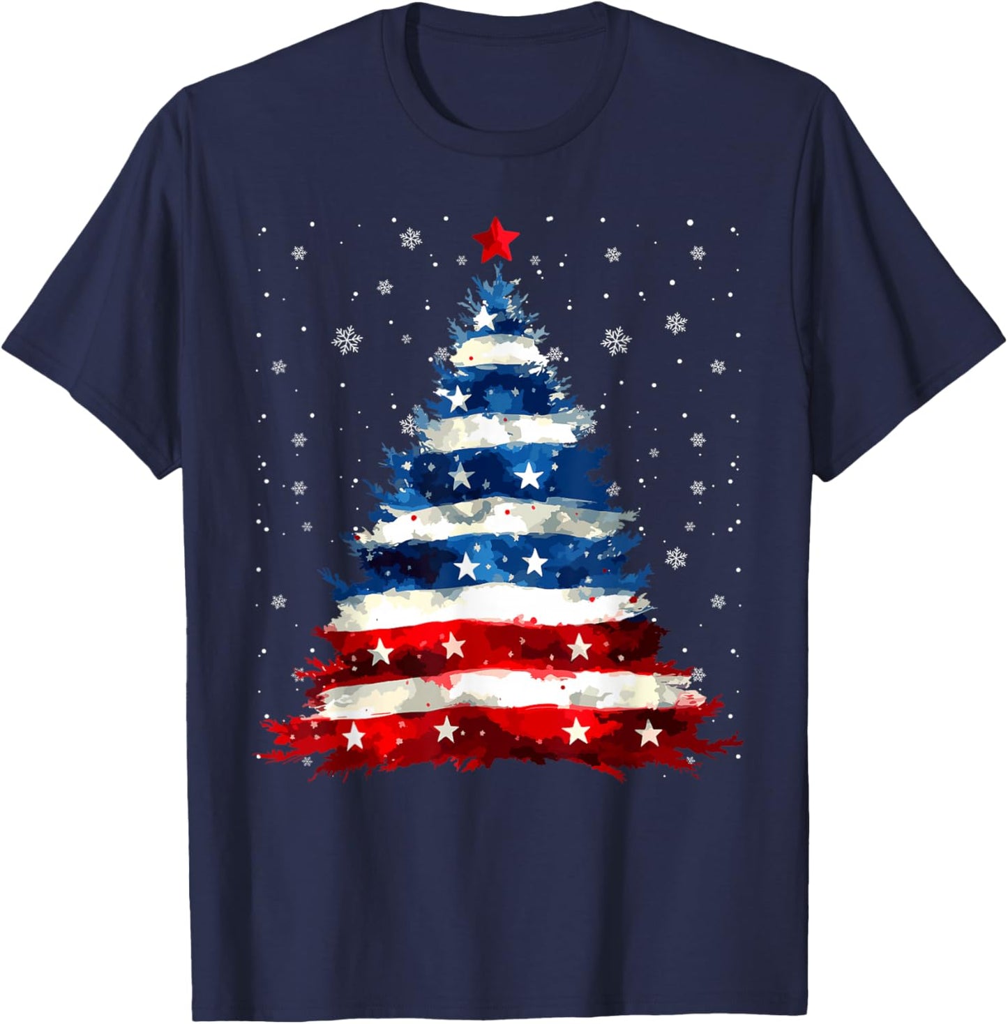 Funny Christmas Tree USA Flag Merry Christmas Pajamas Xmas T-Shirt - T-Shirt | Navy