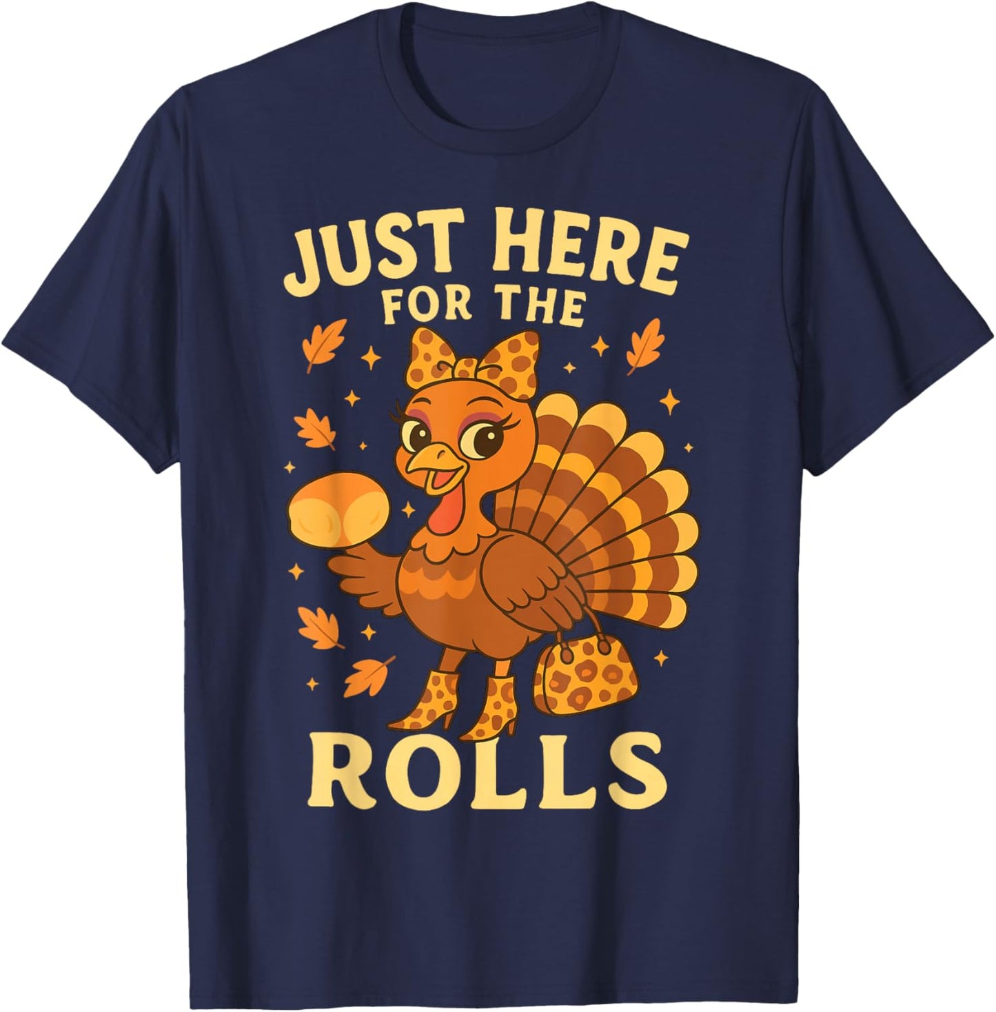 Leopard Turkey Rolls Thanksgiving Turkey Day Women Girls T-Shirt - T-Shirt | Navy