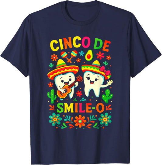 Cinco DE Smile-O - Fiesta Funny Mexican Teeth T-Shirt - T-Shirt | Navy