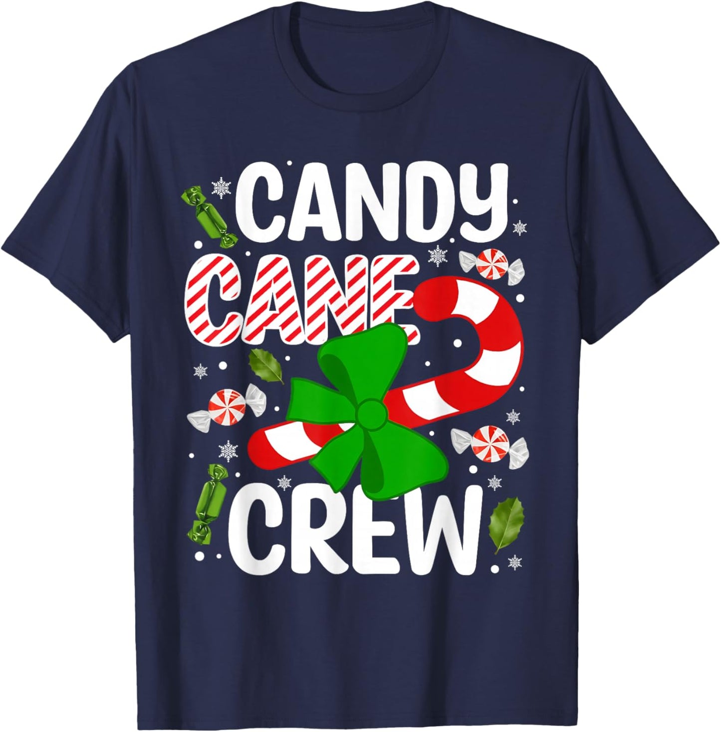 Candy Cane Crew Funny Cquette Christmas Holiday Ribbon T-Shirt - T-Shirt | Navy