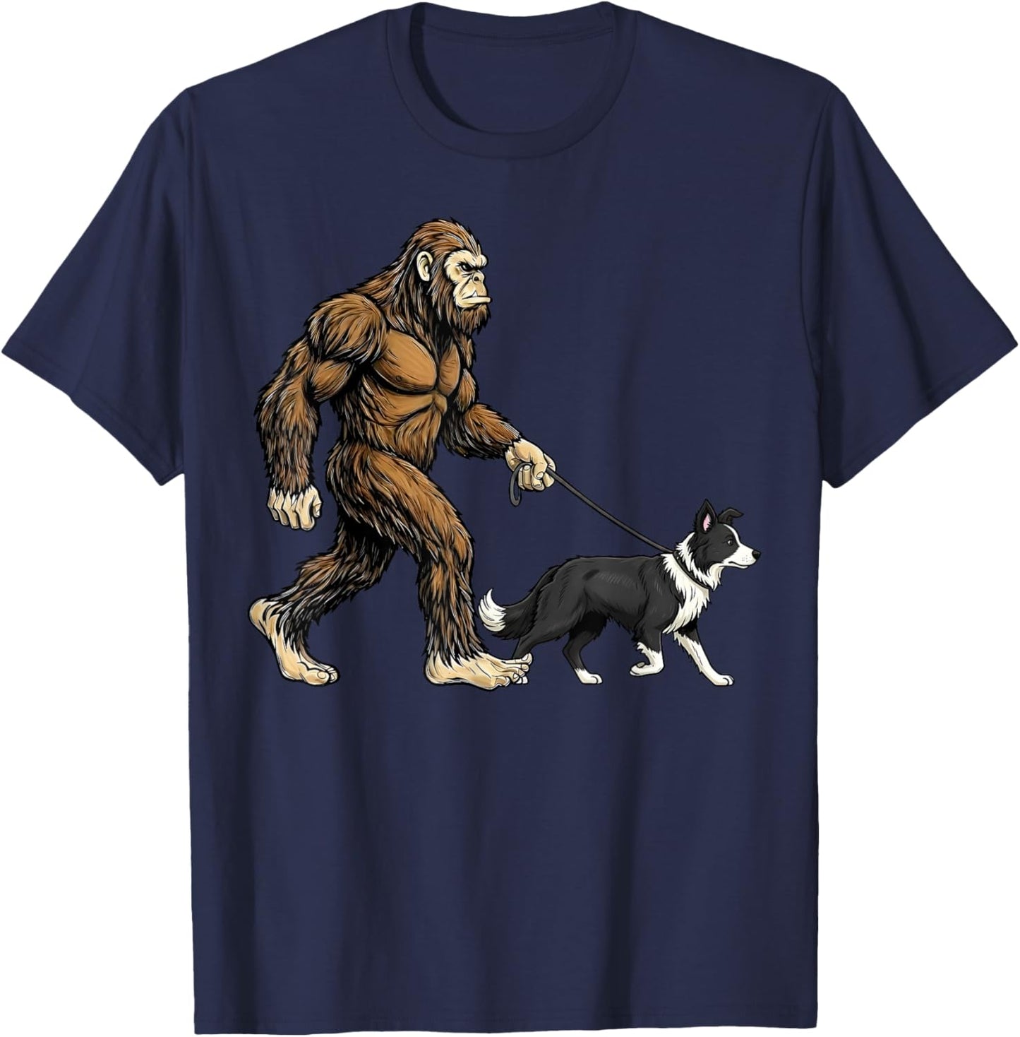 Bigfoot Walking Border Collie Dog Funny Sasquatch Pet Lover T-Shirt - T-Shirt | Navy