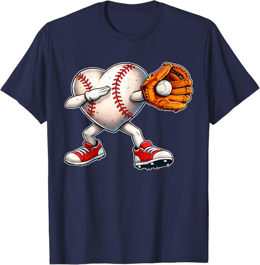 Valentine Baseball Heart Sport Love Valentines Day Boys Kids T-Shirt - T-Shirt | Navy