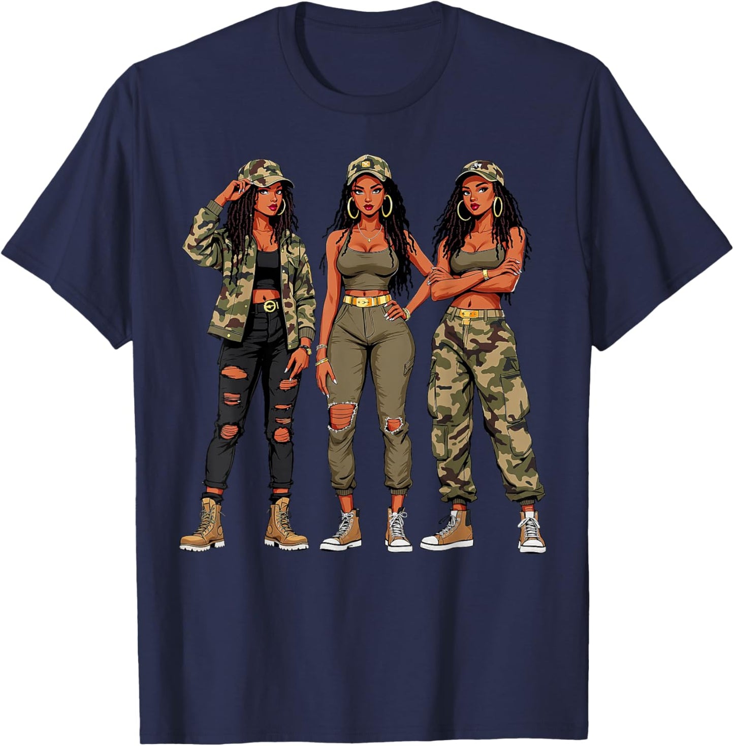 Black Woman Locs Camo Melanin Black History Month Junteenth T-Shirt - T-Shirt | Navy