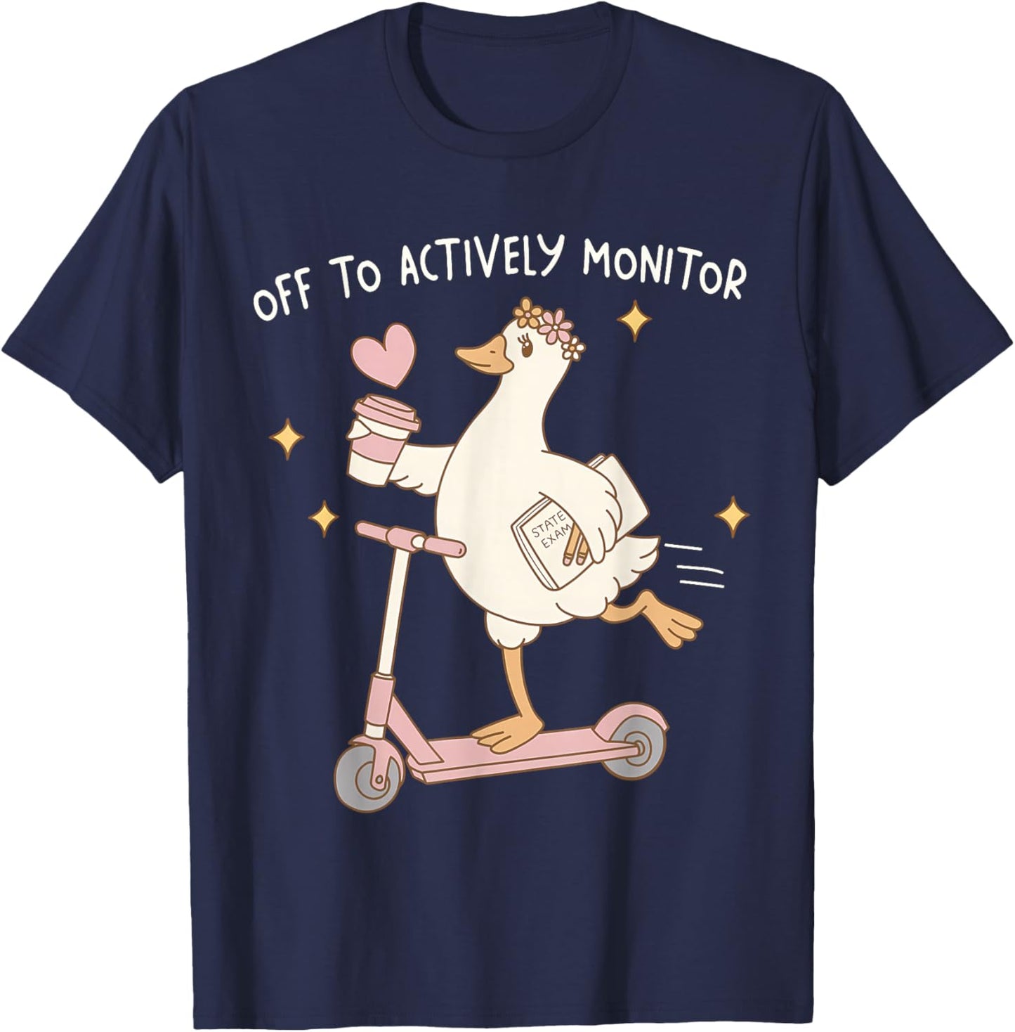 Off to Actively Monitor Funny Goose Scooter Teacher Test Day T-Shirt - T-Shirt | Navy