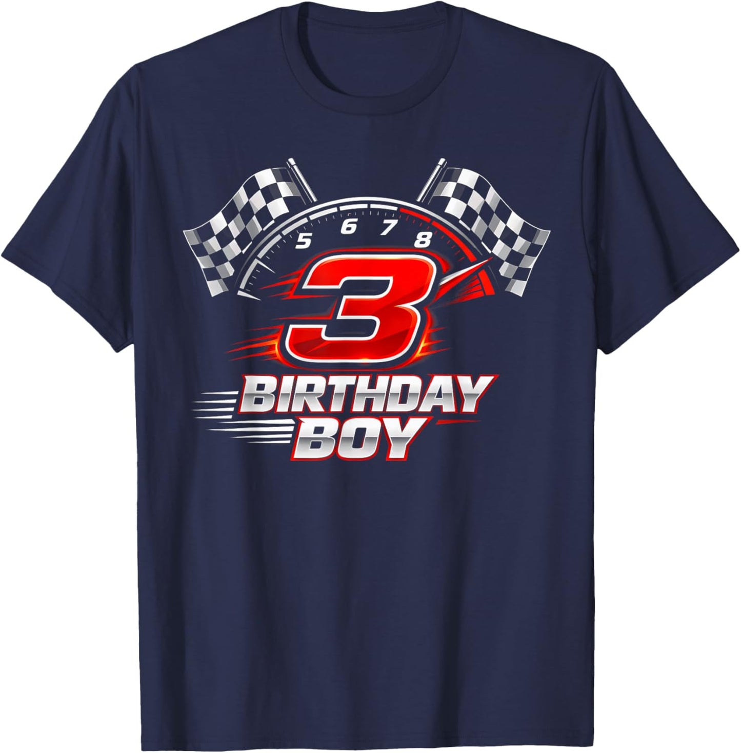 Race Car 3 Birthday Party Racing 3rd Bday Thee Year Old Boy T-Shirt - T-Shirt | Navy