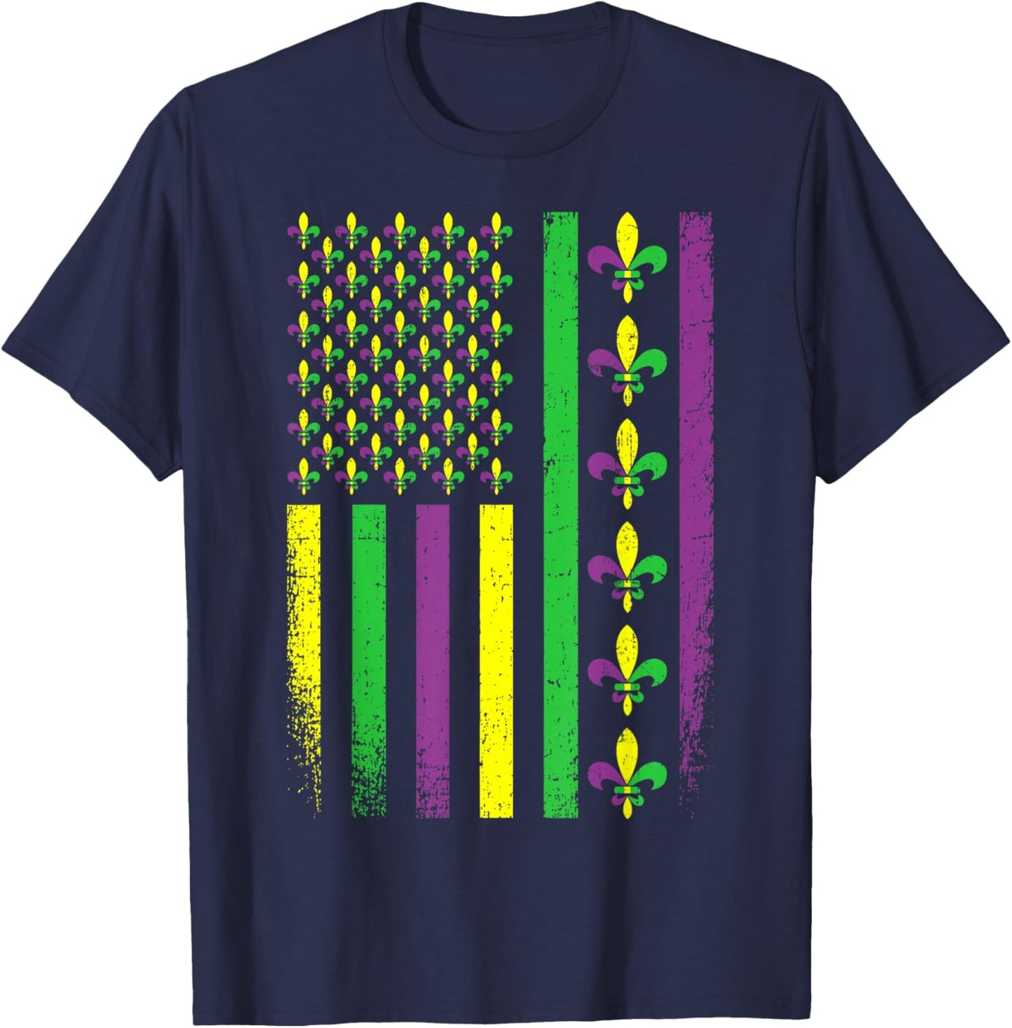 Mardi Gras Fleur De Lis US American Flag Men Women Kids T-Shirt - T-Shirt | Navy