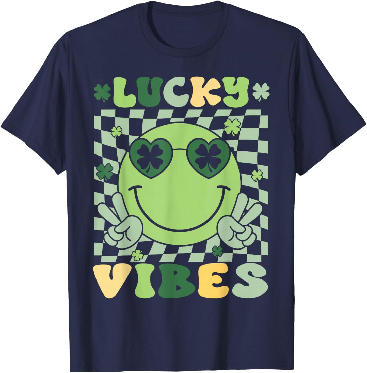 St Patricks Day Women Girls Kid Toddler Shamrock Lucky Vibes T-Shirt - T-Shirt | Navy