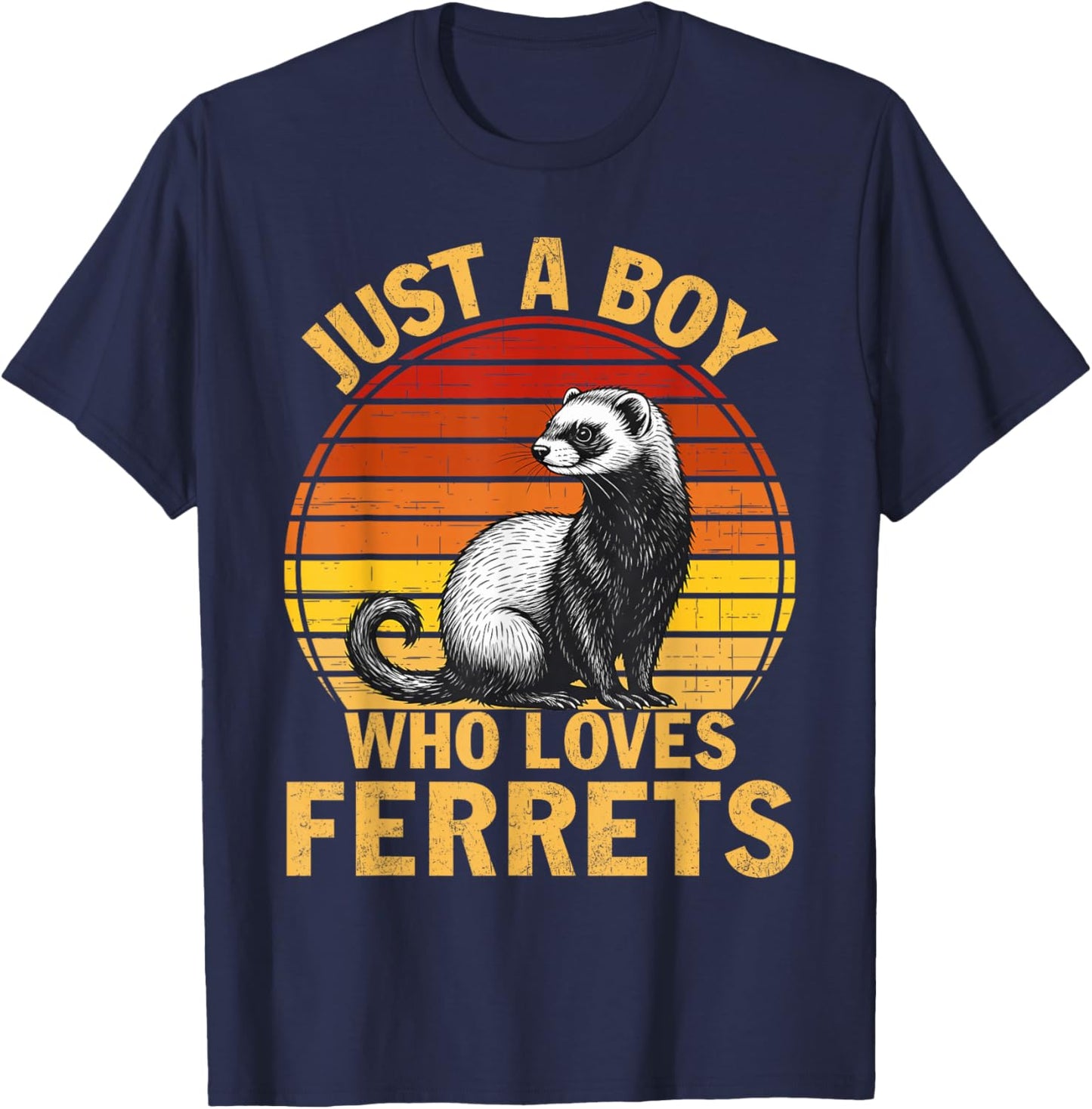Retro Just A Boy Who Loves Ferrets Ferret Lover T-Shirt - T-Shirt | Navy