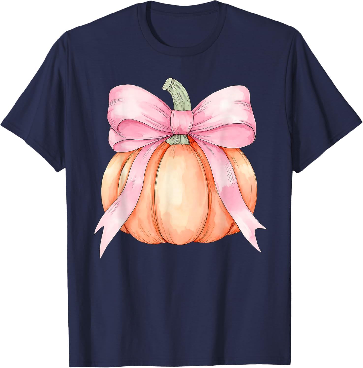 Retro Pumpkin Coquette Pink Bow Halloween Autumn Fall Season T-Shirt - T-Shirt | Navy