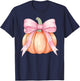 Retro Pumpkin Coquette Pink Bow Halloween Autumn Fall Season T-Shirt - T-Shirt | Navy