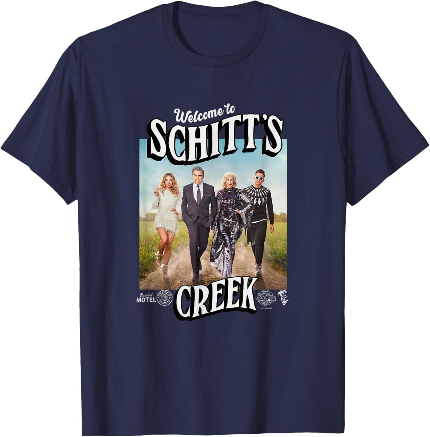 Schitt's Creek Cast Photo with Welcome to Text Vintage T-Shirt - T-Shirt | Navy