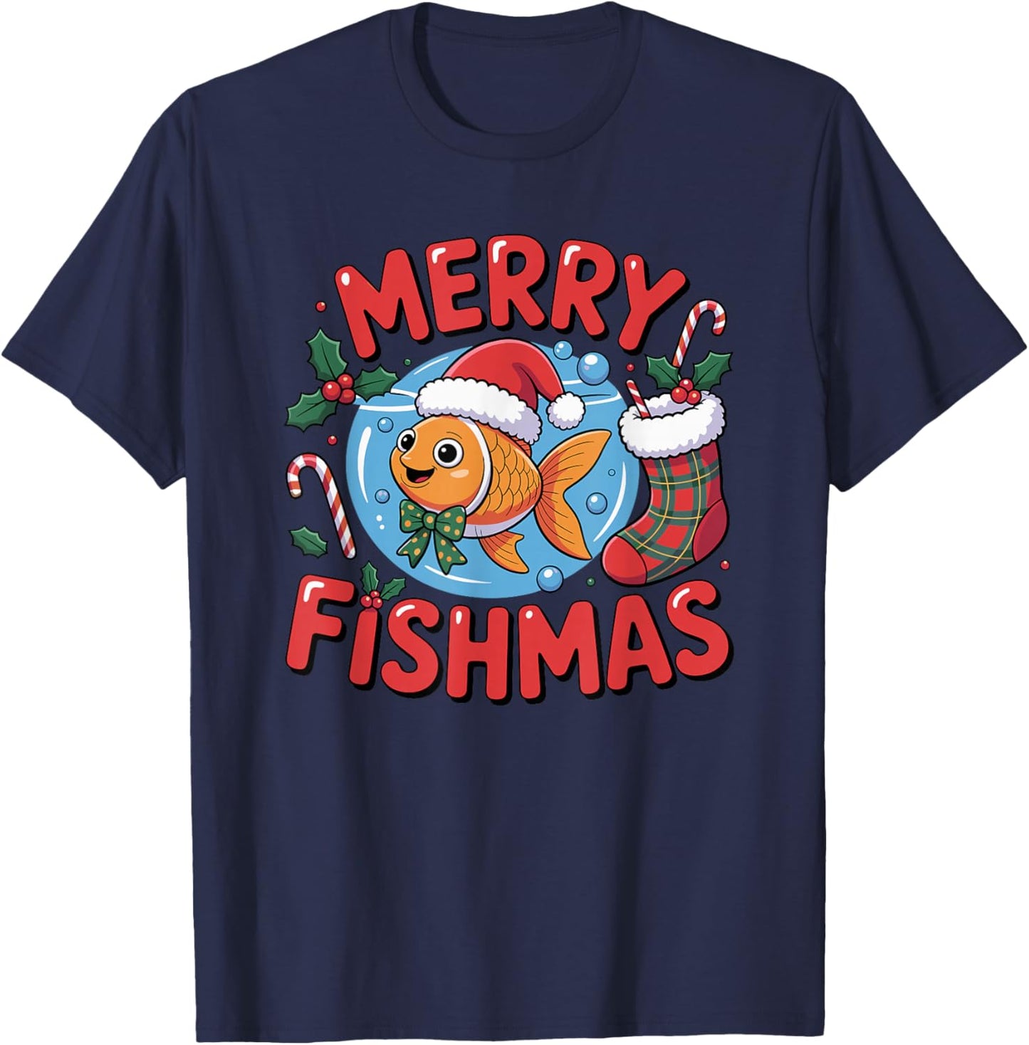 Aquarium Lover Tropical Fish Tank Christmas Merry Fishmas T-Shirt - T-Shirt | Navy