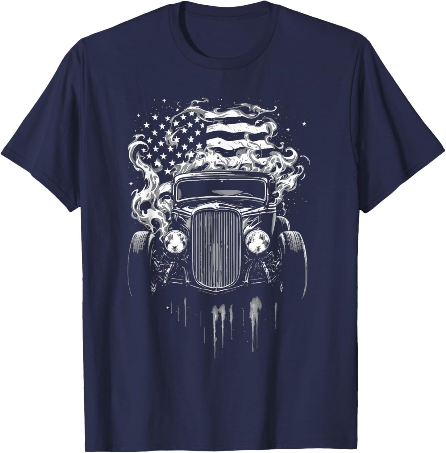1932 Deuce Coupe Classic Front Grill Silhouette USA Flag T-Shirt - T-Shirt | Navy