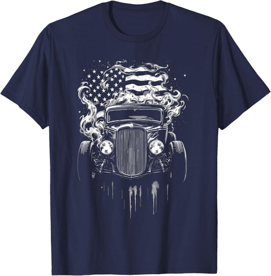 1932 Deuce Coupe Classic Front Grill Silhouette USA Flag T-Shirt - T-Shirt | Navy
