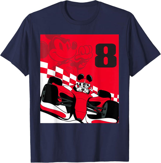 Disney Racing 8th Birthday 8 Years Old Mickey Mouse Race Car T-Shirt - T-Shirt | Navy