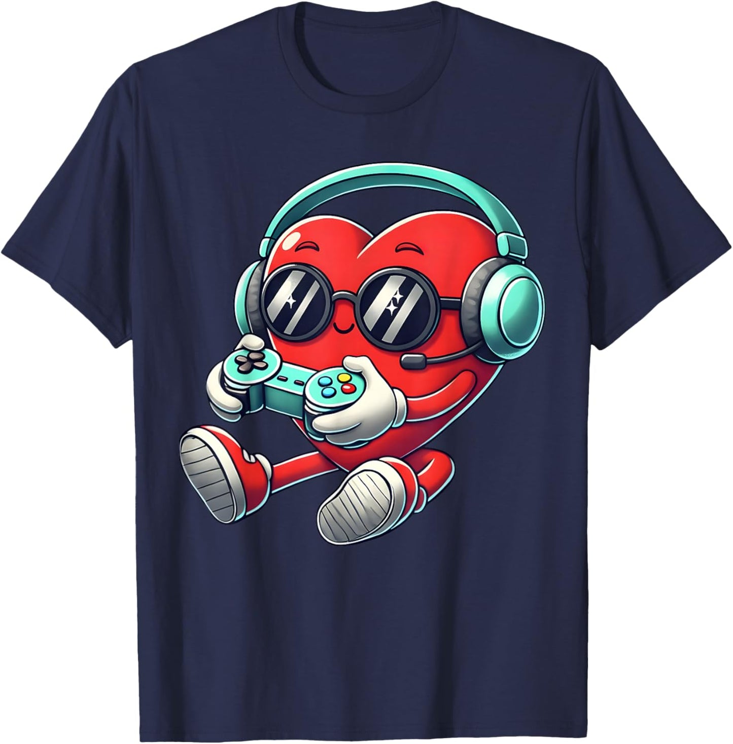 Heart Gamer Video Gaming Boys Men Kids Valentines T-Shirt - T-Shirt | Navy