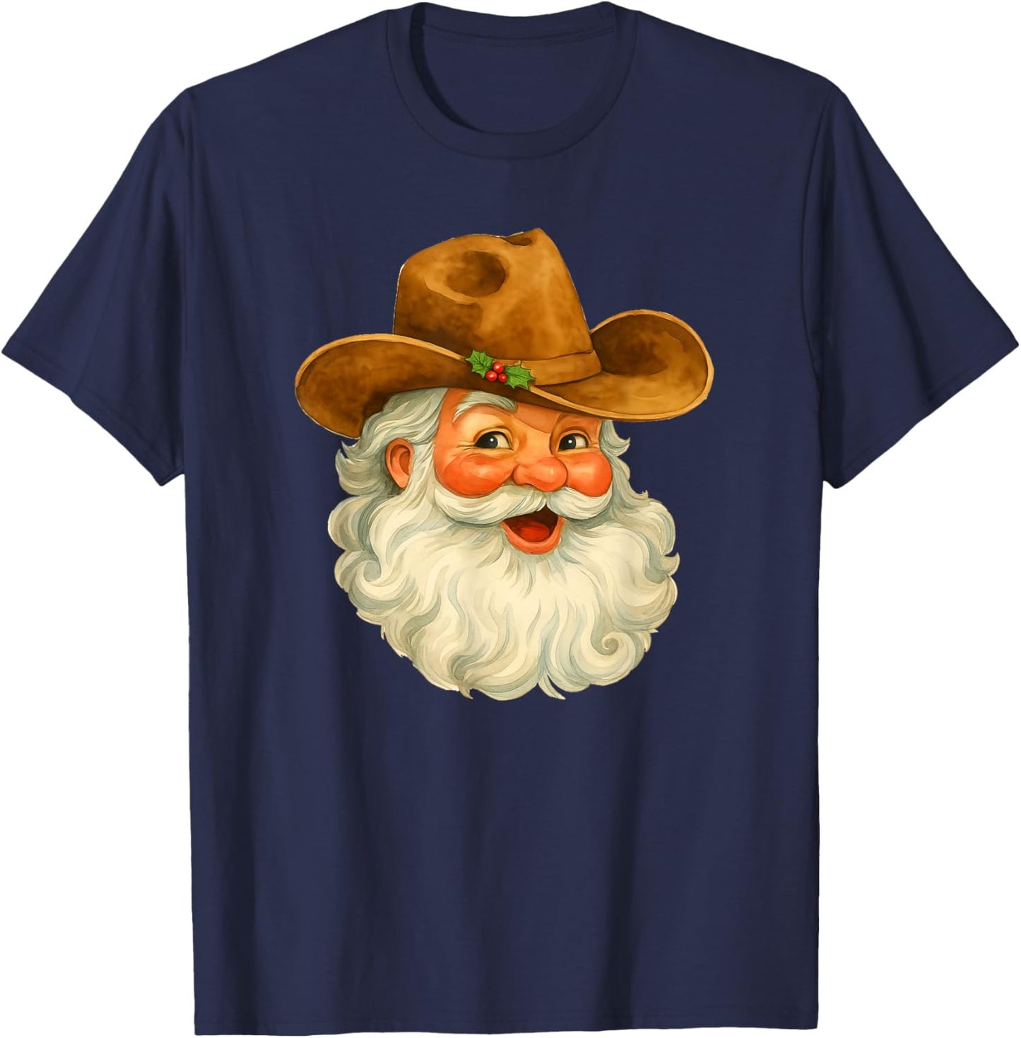 Santa Cowboy Western Christmas Xmas Holiday Pajamas T-Shirt - T-Shirt | Navy