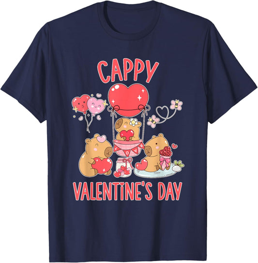 Cute Capybara Cappy Valentine's Day Capy Love Adults Kids T-Shirt - T-Shirt | Navy