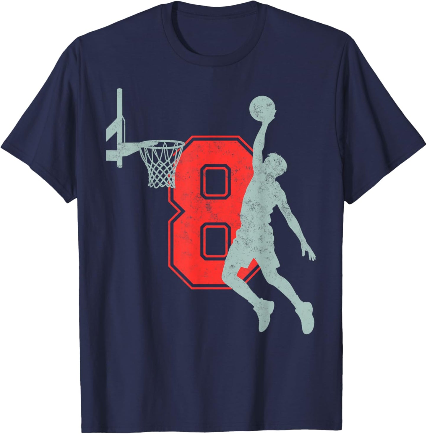 Basketball Fan Birthday Boy Girl 8th Bday Party 8 Years Kid T-Shirt - T-Shirt | Navy