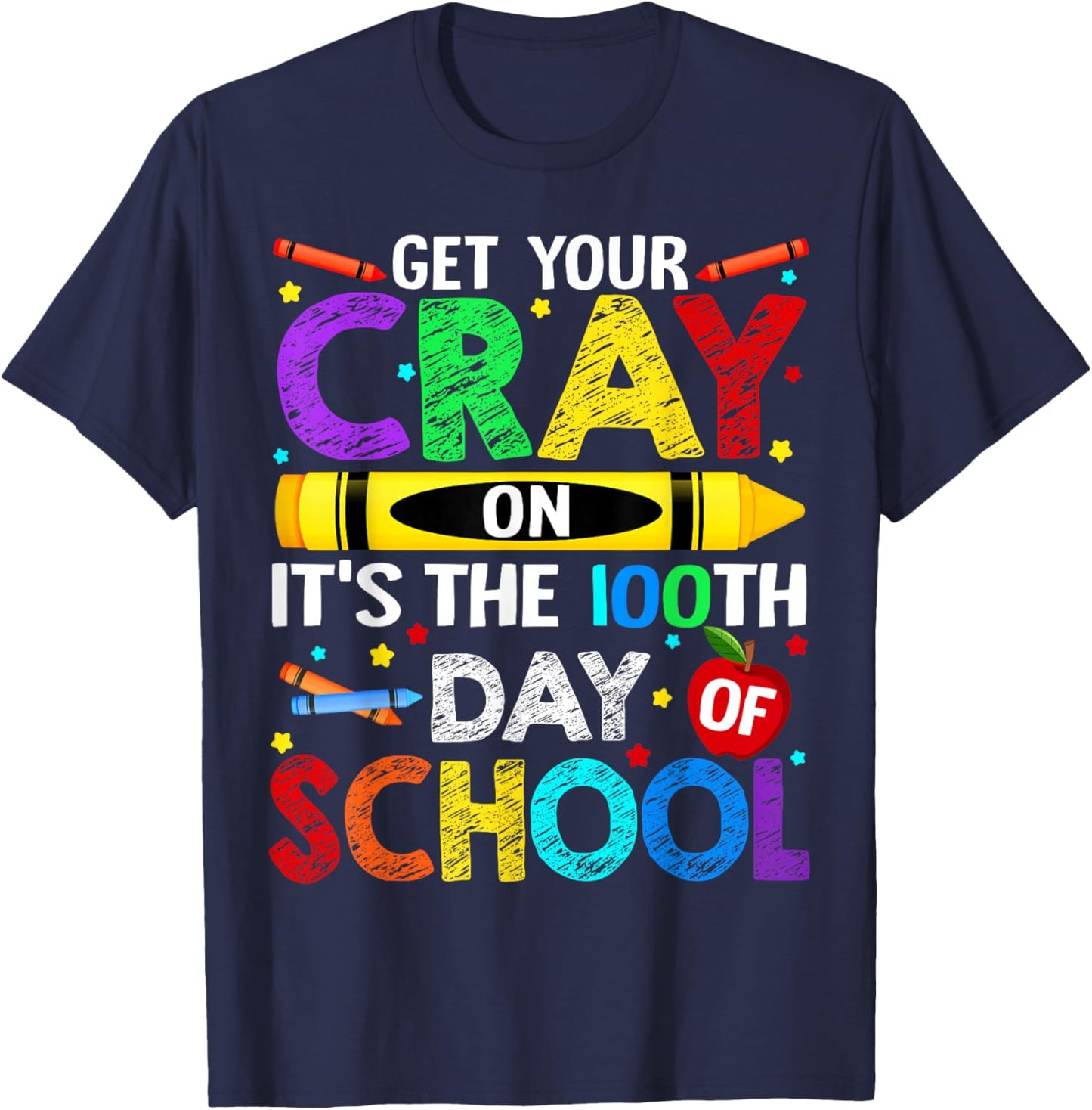Get Your Crayon It is The 100th Day of School 100 Day Boy Gi T-Shirt - T-Shirt | Navy