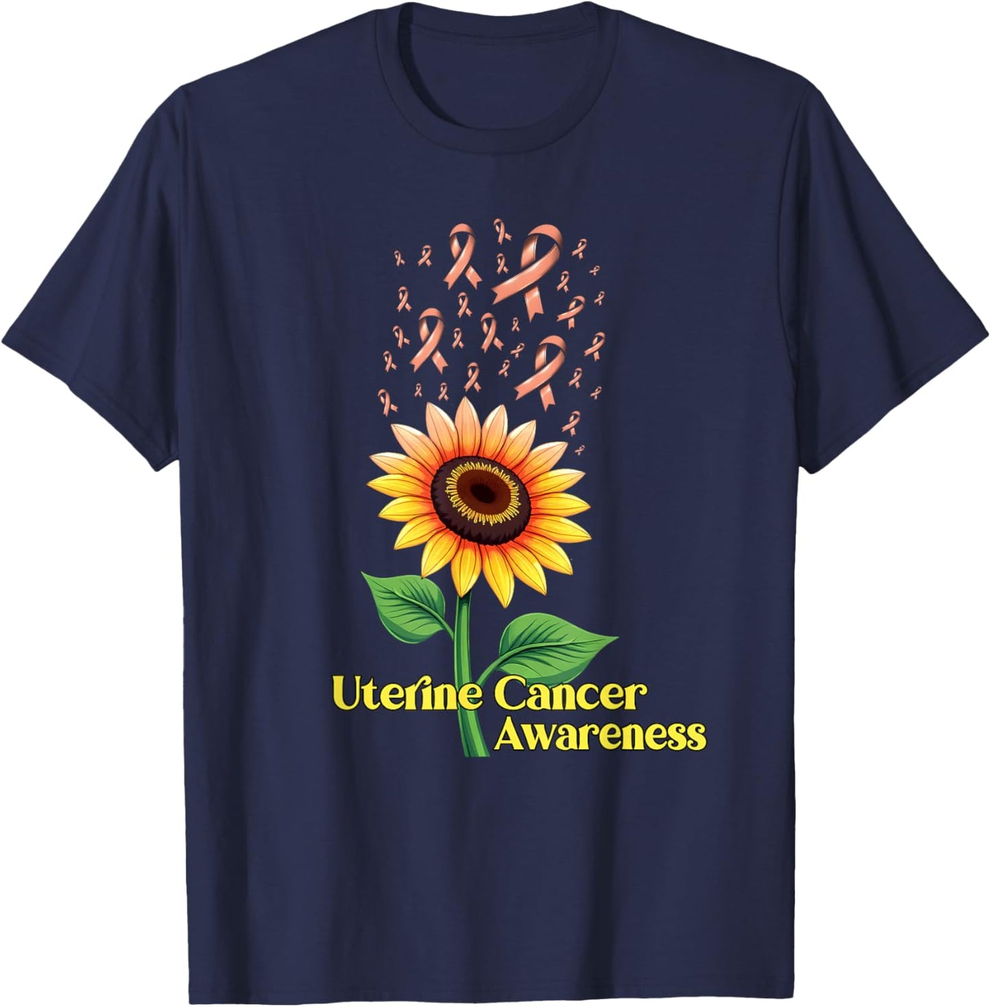 Uterine Cancer Awareness Sunflower T-Shirt - T-Shirt | Navy