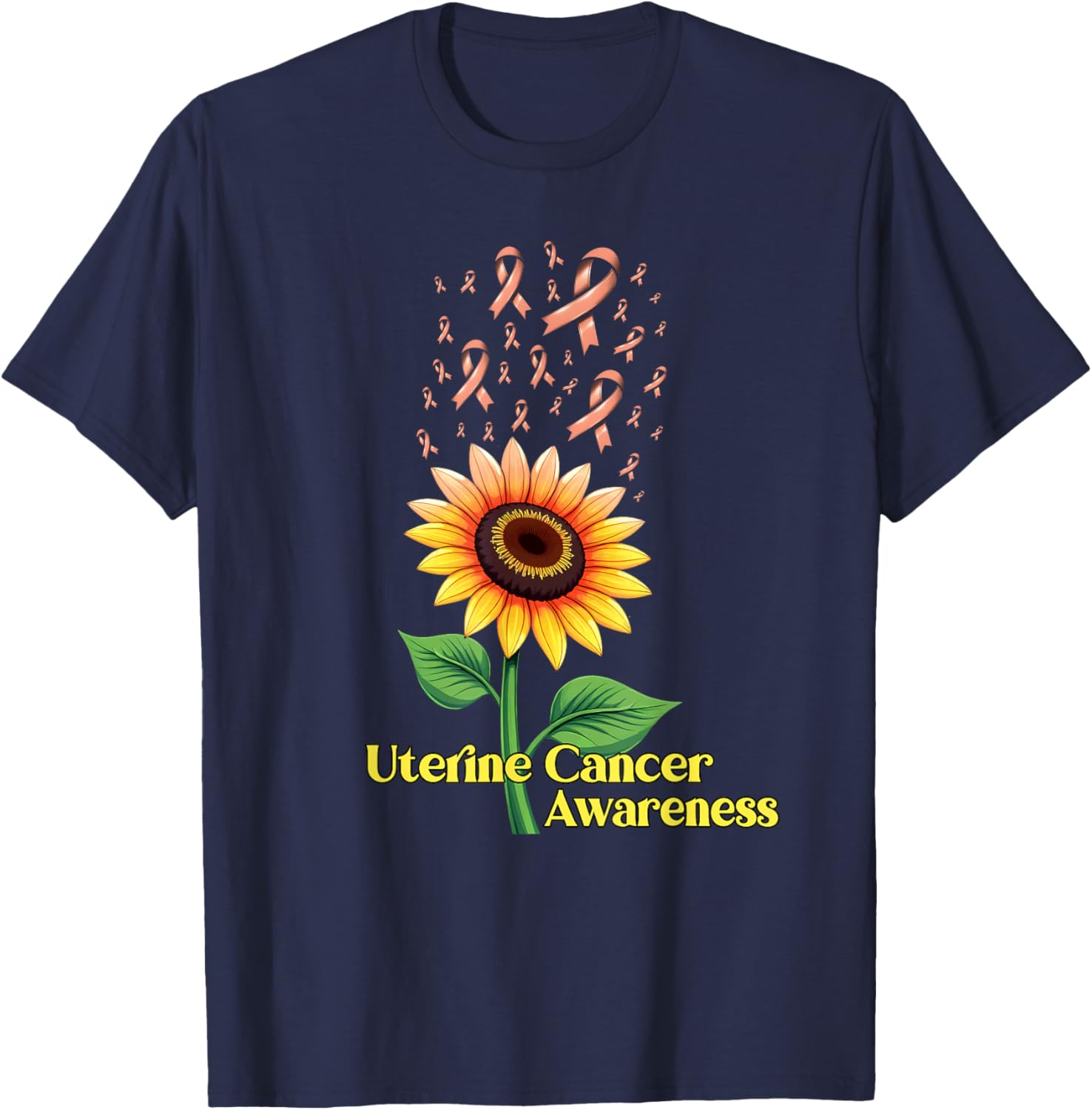 Uterine Cancer Awareness Sunflower T-Shirt - T-Shirt | Navy