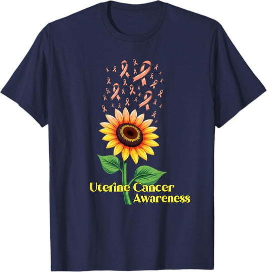 Uterine Cancer Awareness Sunflower T-Shirt - T-Shirt | Navy