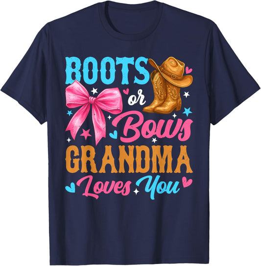 Boots or Bows Grandma Loves You Gender Reveal Family T-Shirt - T-Shirt | Navy