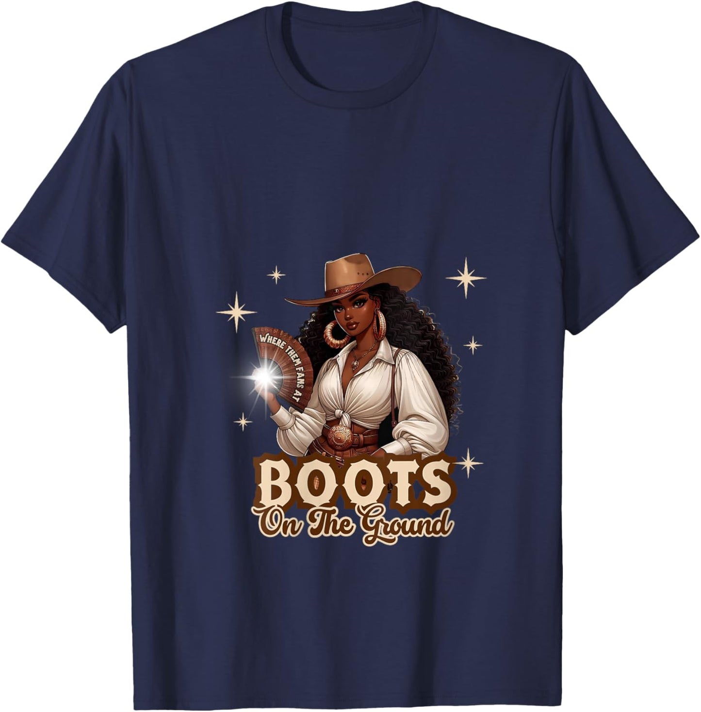 Boots On The Ground Cowgirl Western Black Girl Black History V-Neck T-Shirt - T-Shirt | Navy