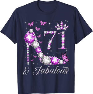 71 Years Old & Fabulous 71st Birthday High Heel Butterflies T-Shirt - T-Shirt | Navy