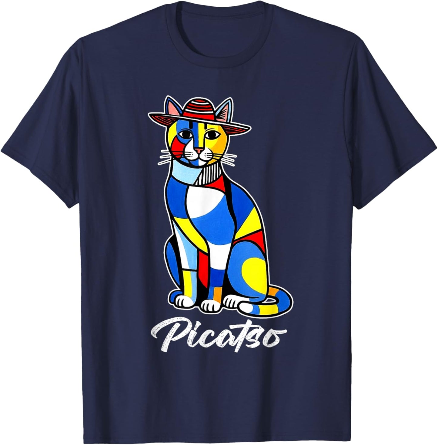 Funny Cat Design Picatso T-Shirt - T-Shirt | Navy
