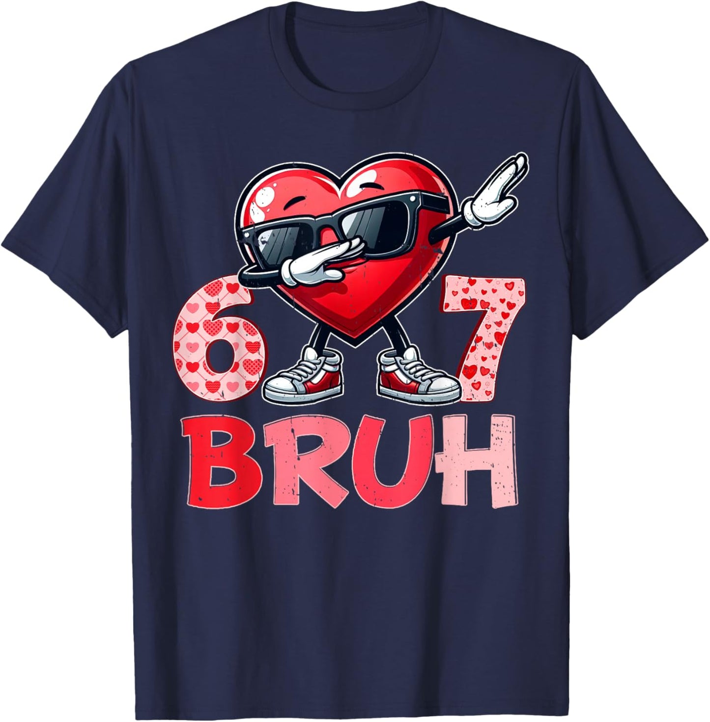 Bruh 67 Six Seven Heart Dabbing Valentines Day Shirts Boys T-Shirt - T-Shirt | Navy