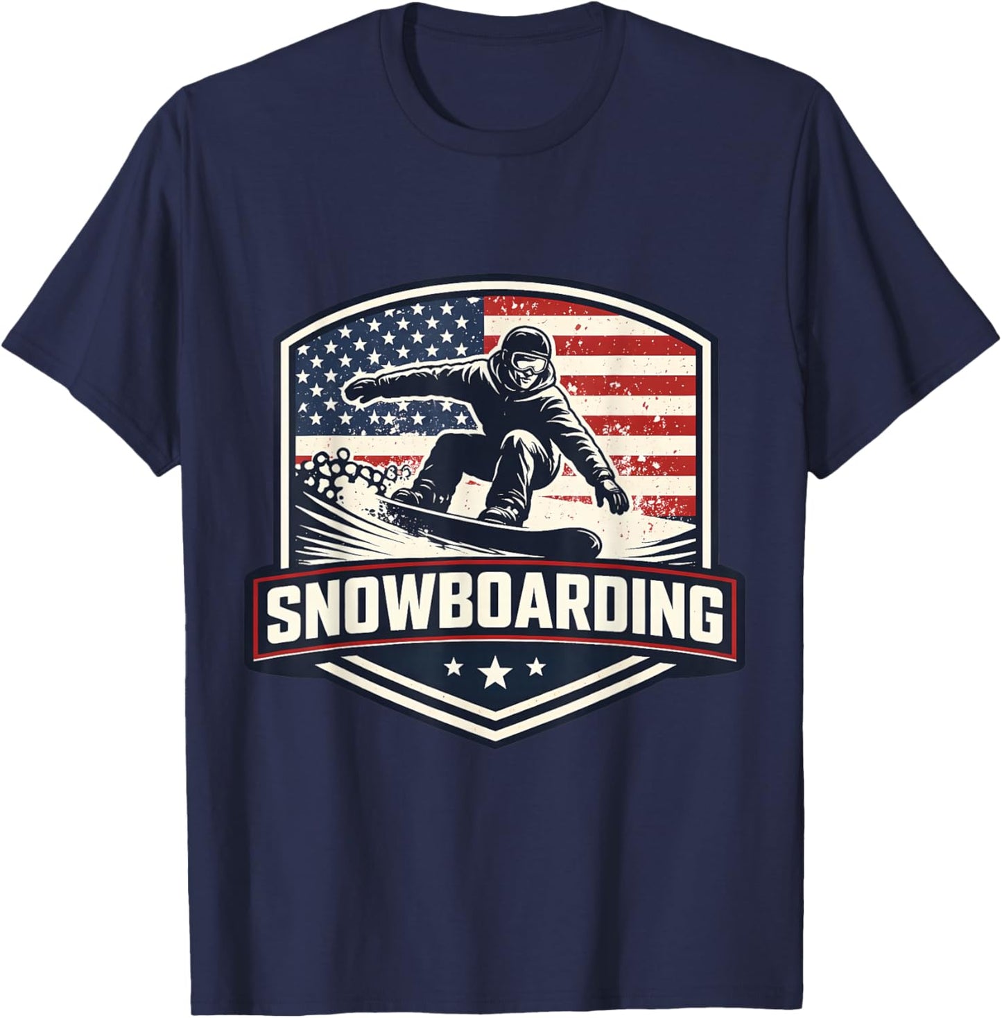 American Snowboarding Vintage USA Flag Snowboard Snowboarder T-Shirt - T-Shirt | Navy
