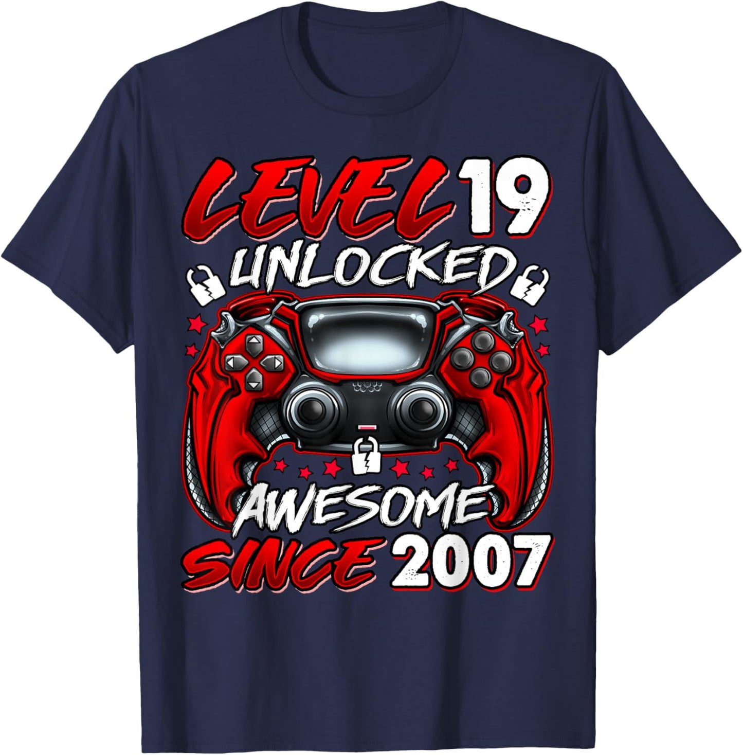 Level 19 Unlocked 19 Year Old Gifts Boys 19th Birthday Boy T-Shirt - T-Shirt | Navy