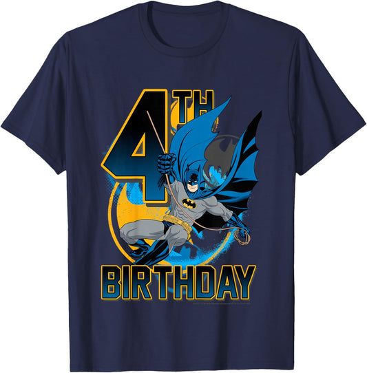 Kids DC Comics Batman 4th Birthday Bat Swing Action Poster T-Shirt - T-Shirt | Navy