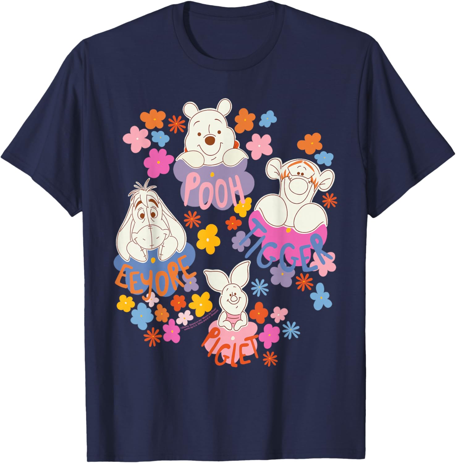Disney Winnie The Pooh Spring Easter Friendly Flower Faces T-Shirt - T-Shirt | Navy