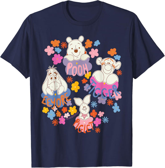 Disney Winnie The Pooh Spring Easter Friendly Flower Faces T-Shirt - T-Shirt | Navy