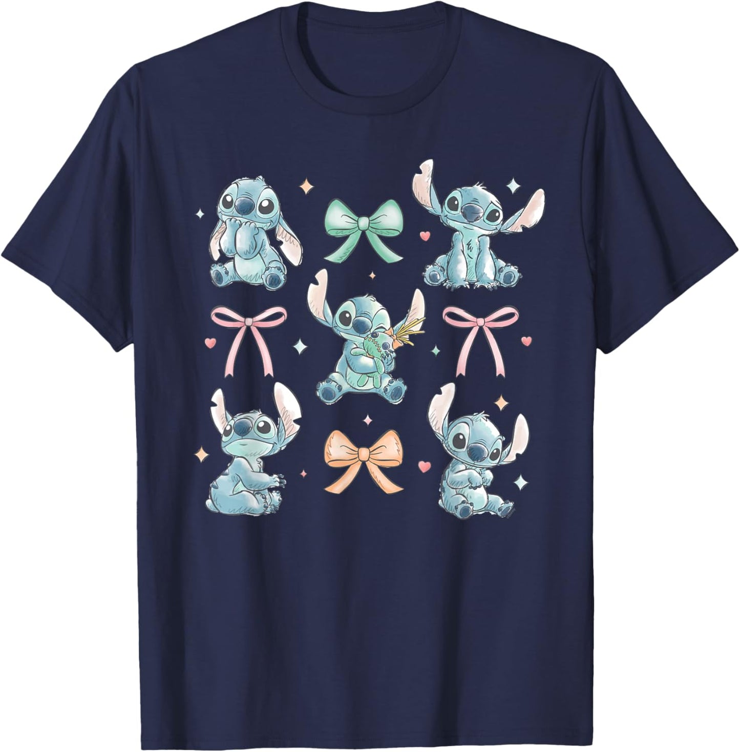 Disney Stitch & Scrump Coquette Style Bows Valentine's Day T-Shirt - T-Shirt | Navy