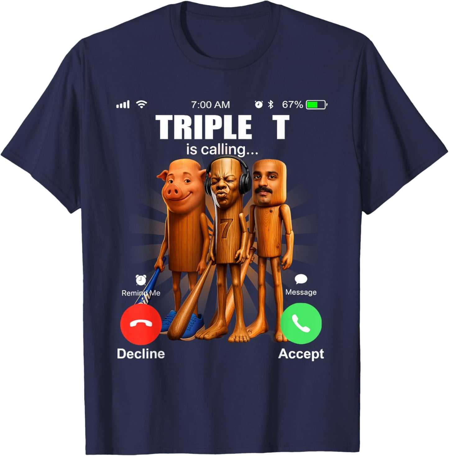 Funy Triple T Tung Tung Tung Speed John Pork Amir is Calling T-Shirt - T-Shirt | Navy