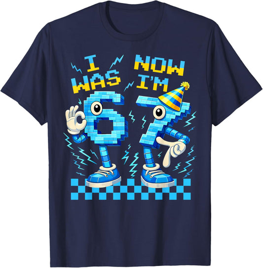 I was 6 Now I'm 7 Birthday Italian Brainrot Gift Boy Kid T-Shirt - T-Shirt | Navy