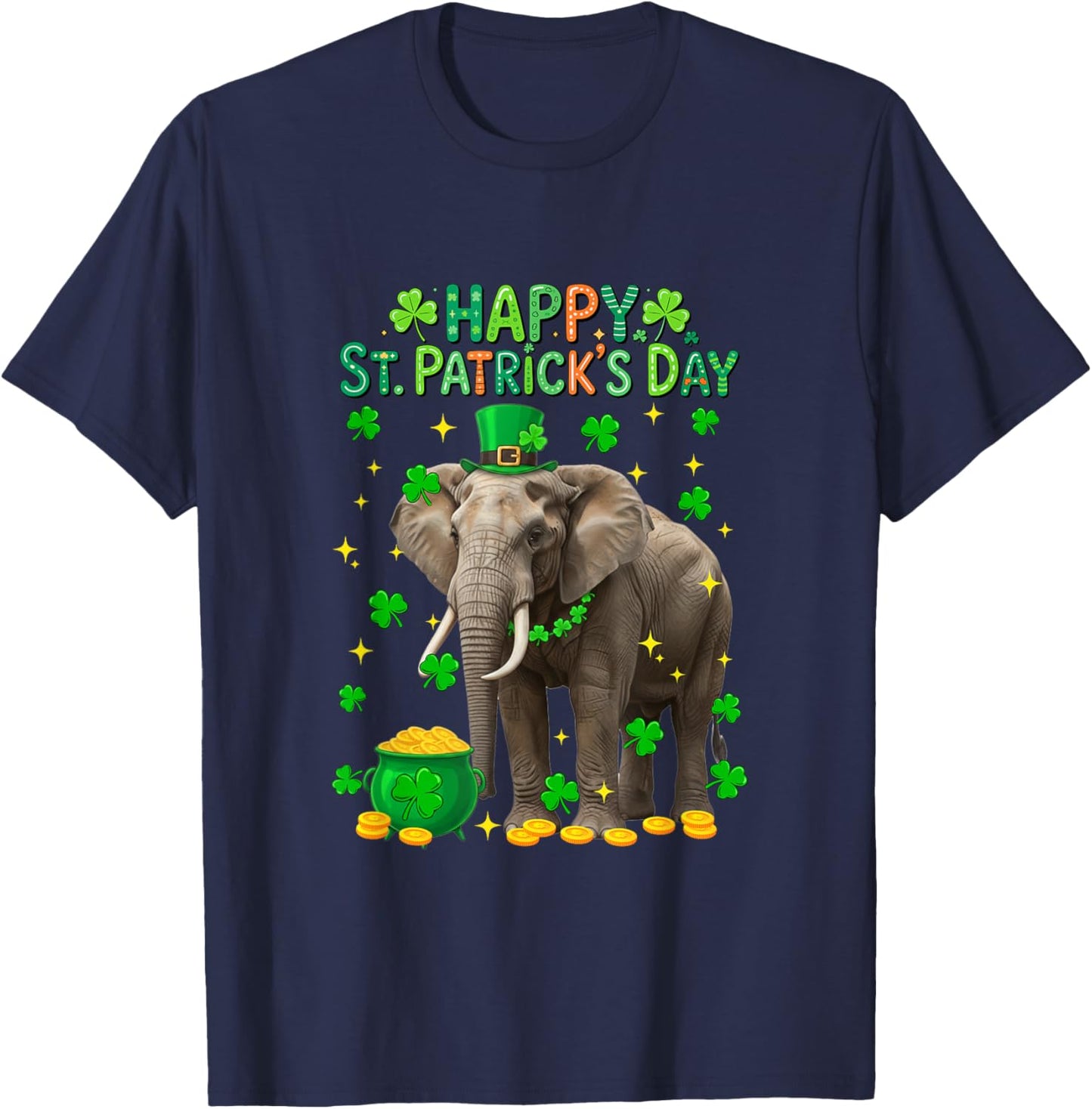 Happy St. Patrick's Day Elephant Shamrocks Coins Lover Kids T-Shirt - T-Shirt | Navy