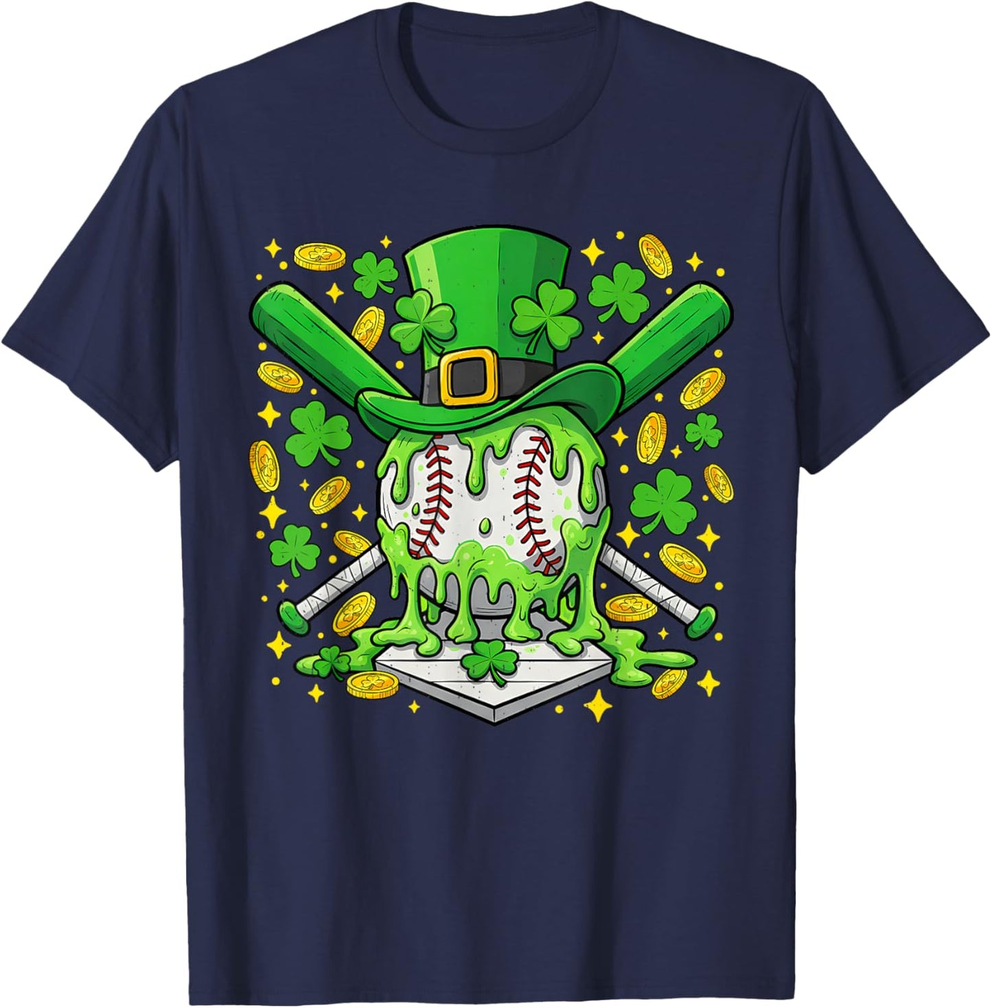 Baseball Drip Green St Patricks Day Irish Sport Boy Teen Kid T-Shirt - T-Shirt | Navy