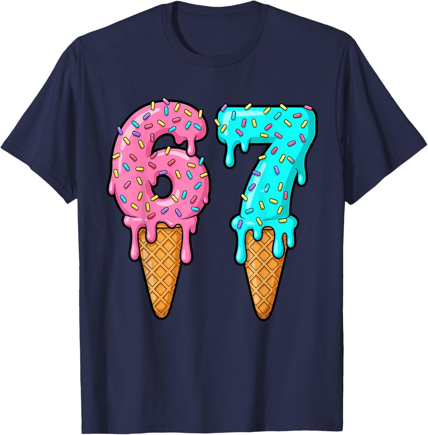 67 Ice Cream Drip Meme Six Seven Gen Alpha Slang T-Shirt - T-Shirt | Navy